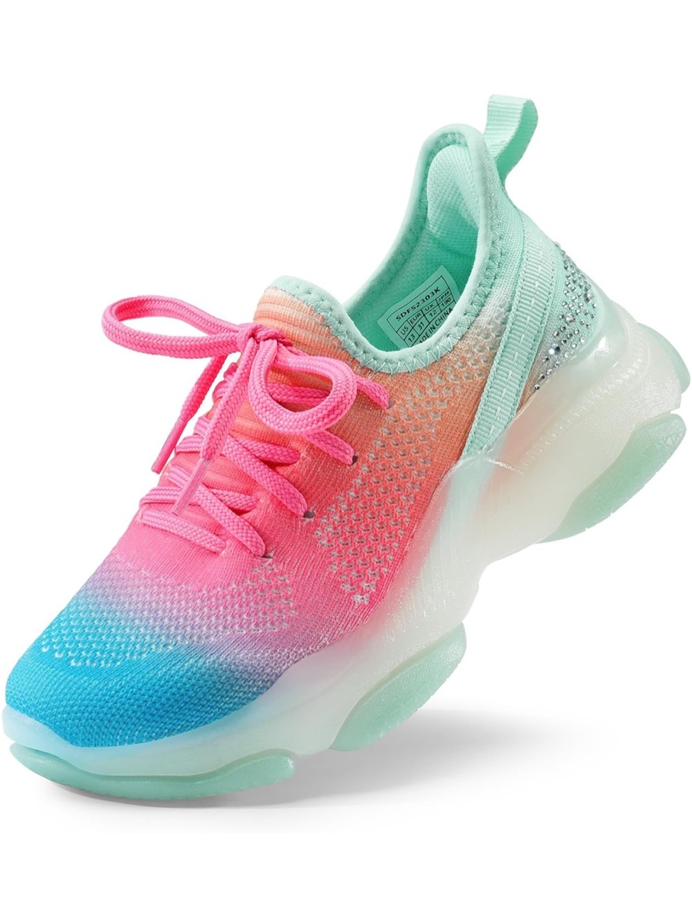 Dream Pairs Kids Gradient Knit Sneaker in Pink, Blue & Mint